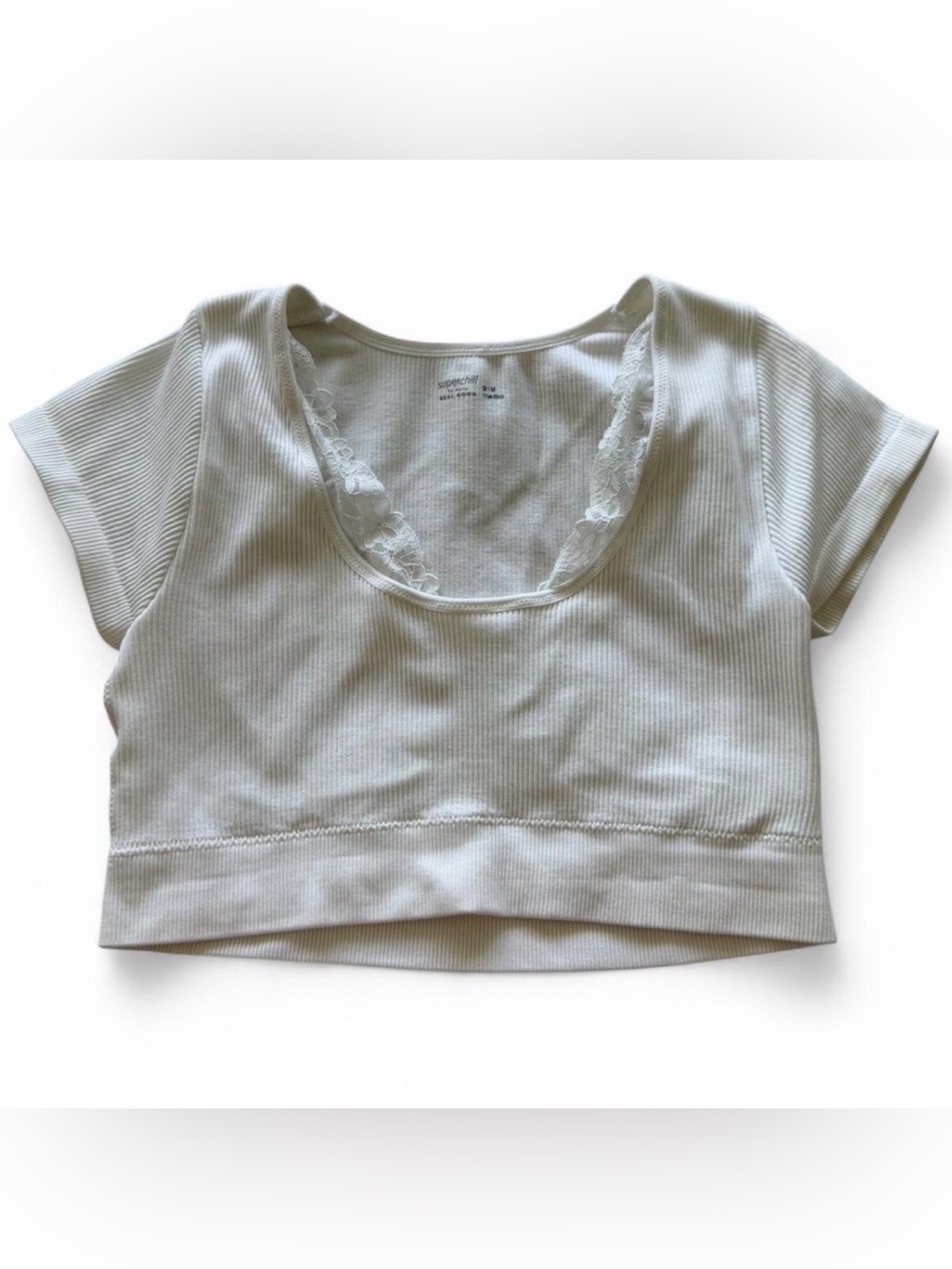 Aerie white crop top with lace